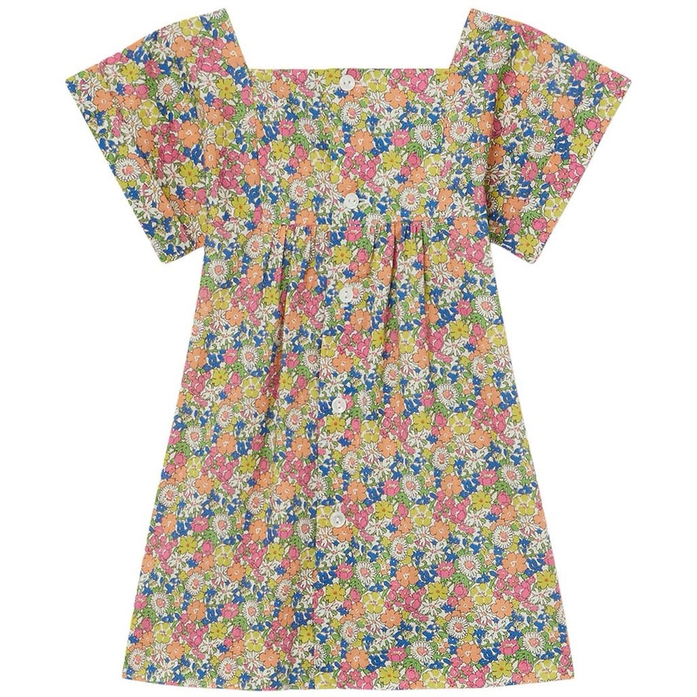 Bonpoint Pink and Yellow Smocked Sundress with Puff Sleeves